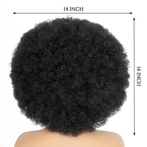 Aminow 70's Afro Wig for Women, Natural Black Short Afro Kinky Curly Wig, Glueless Synthetic Wig with Bangs, Puffy & Fluffy Bouncy Afro Wig for Daily Cosplay Party - Image 5