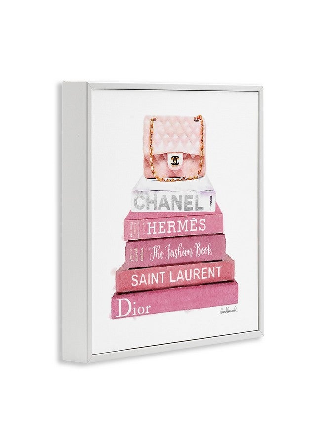Stupell Industries Pink Book Stack Fashion Handbag Wall Art, 17 x 17, White Framed - Image 3