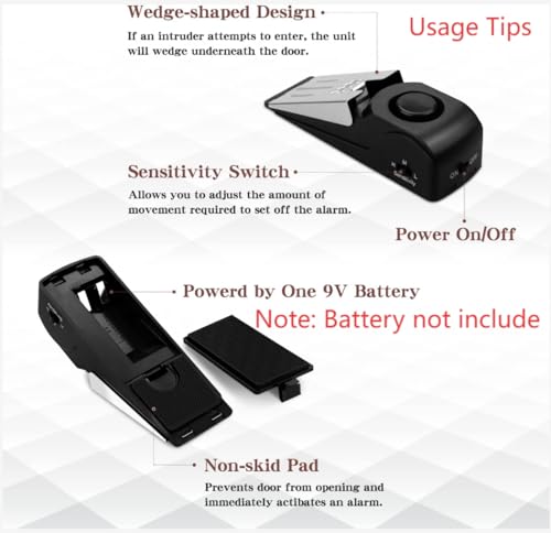 EMDMAK منبه باب EMDMAK مع جرس 120DB لوقف الباب للمنزل والسفر (أسود) (عبوة من 2) - Image 2