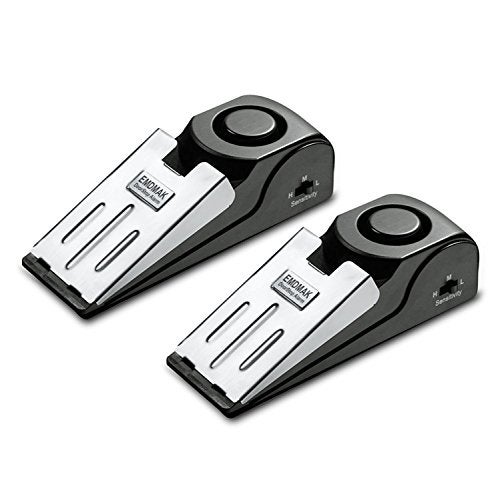 EMDMAK منبه باب EMDMAK مع جرس 120DB لوقف الباب للمنزل والسفر (أسود) (عبوة من 2) - Image 1