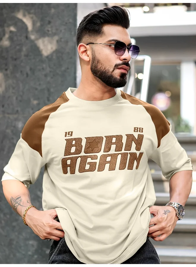 مانياك تيشيرت رجالي مانياك قطن بأكمام نصفية راجلان ورقبة دائرية بطبعة بسكويت وبني