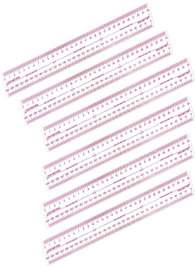 Tosstuki 6 Pack 30cm Plastic Metric Rulers Millimeter Ruler Centimeter Ruler with 3 Scales Small Clear Measuring Tools Transparent Metric Rulers for School Designers Architects and Engineers - Image 1