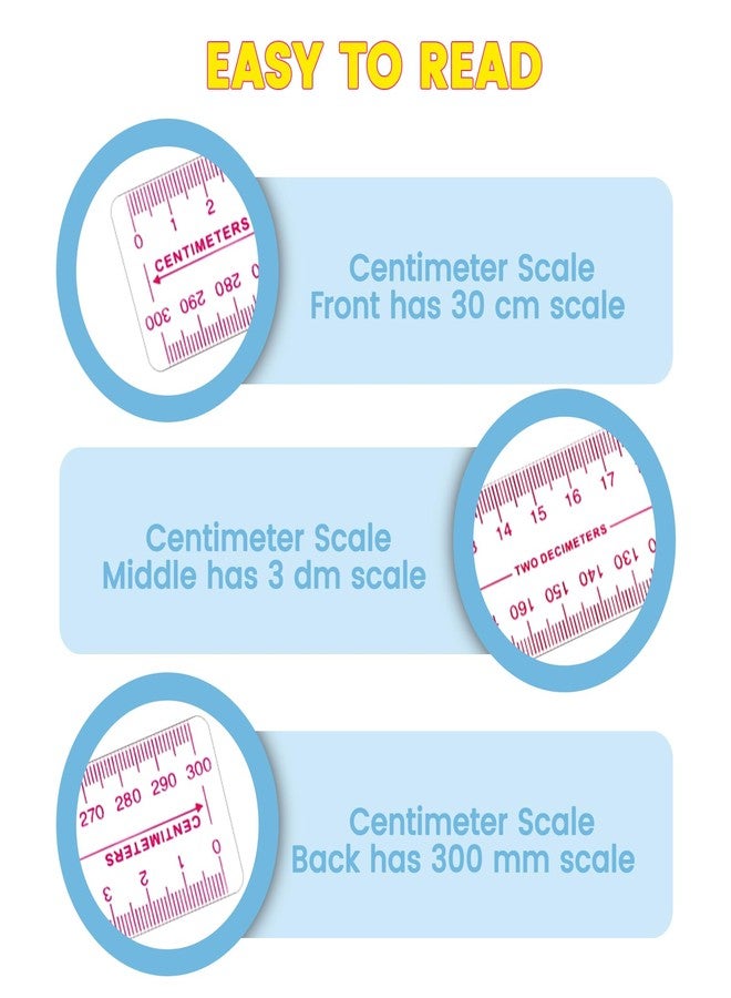 Tosstuki 6 Pack 30cm Plastic Metric Rulers Millimeter Ruler Centimeter Ruler with 3 Scales Small Clear Measuring Tools Transparent Metric Rulers for School Designers Architects and Engineers - Image 4