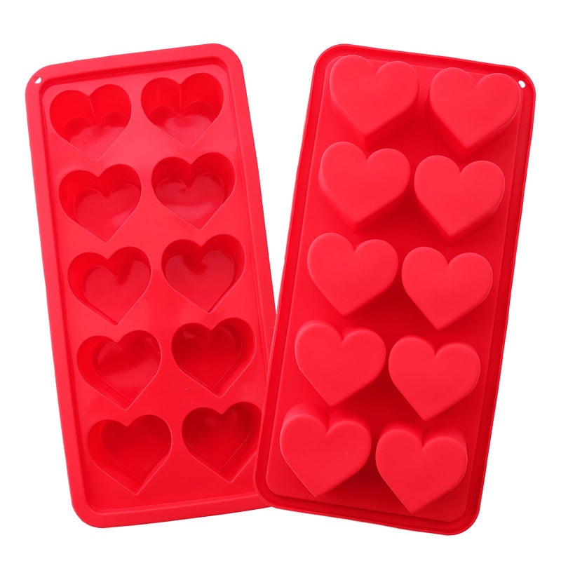Gvhntk 3 Pcs Heart Shaped Ice Cube Trays 10-Cavity Heart Shaped Silicone Molds Red Heart Ice Cube Molds for Ice Cubes, Candy, Chocolate, Cocktails, Whiskey, Candle - Image 1