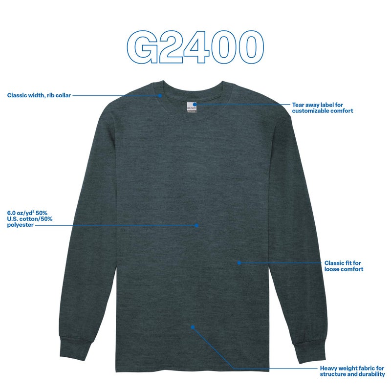 Gildan Men's Ultra Cotton Long Sleeve T-Shirt, Style G2400, Multipack, Dark Heather (2-Pack), Small - Image 3