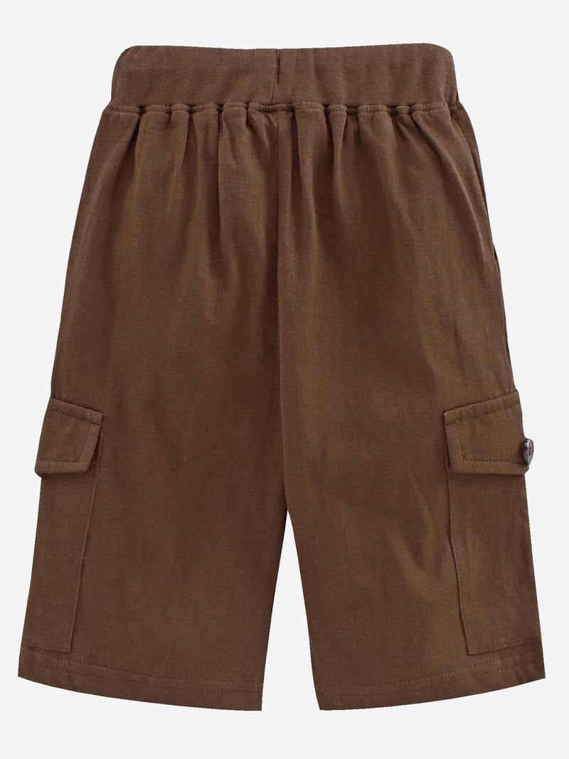 KiddoPanti Boy's Solid Knit Cargo Shorts Pack of 2|100% Cotton Single Jersey Knit|Drawstring Closure, Rib Waistband, 2 Front & 2 Cargo Pockets | Casual Half Pant, Brown & Jet Black - 10-12Y - Image 4