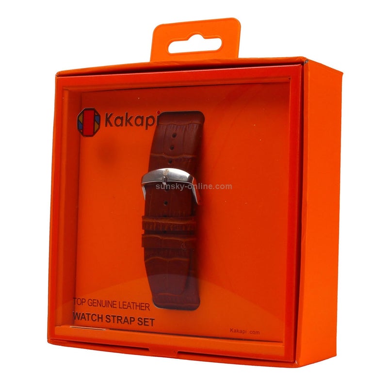 Kakapi for Apple Watch 38mm Crocodile Texture Brushed Buckle Genuine Leather Watch Band with Connector(White)