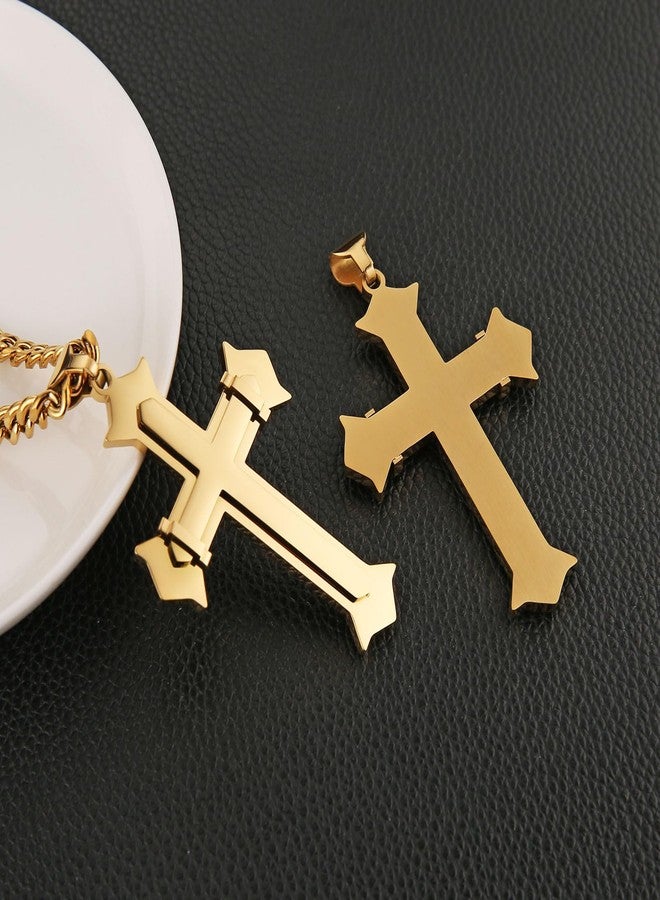 HZMAN Large Cross Necklace for Men High Polished Stainless Steel Heavy Oversize Gold Cross Pendant Christian Faith Jewelry Gift 7mm Cuban Chain - Image 5