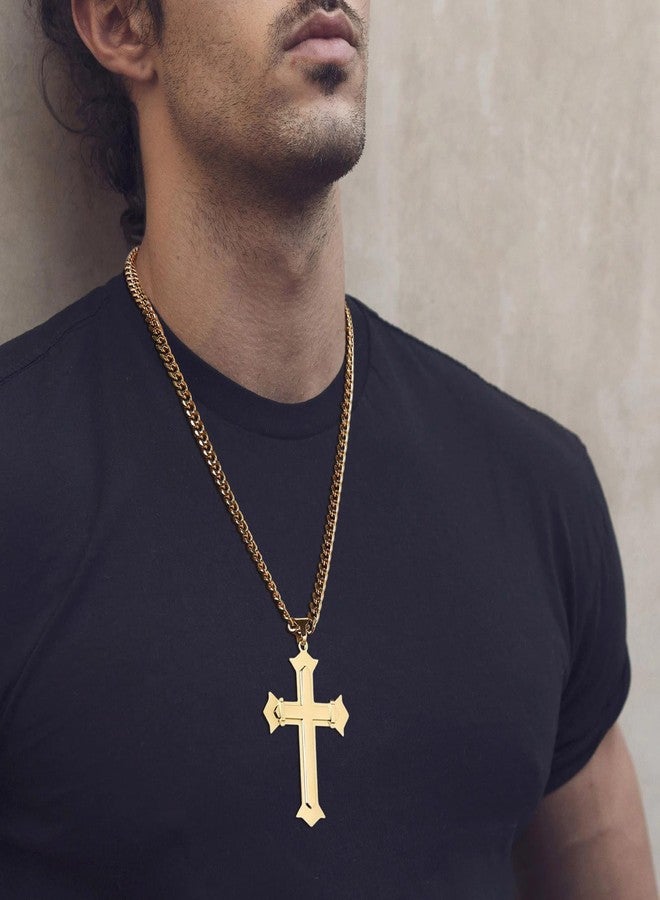 HZMAN Large Cross Necklace for Men High Polished Stainless Steel Heavy Oversize Gold Cross Pendant Christian Faith Jewelry Gift 7mm Cuban Chain - Image 2