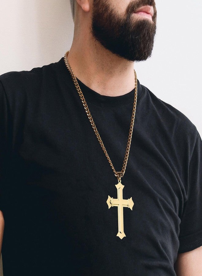 HZMAN Large Cross Necklace for Men High Polished Stainless Steel Heavy Oversize Gold Cross Pendant Christian Faith Jewelry Gift 7mm Cuban Chain - Image 3