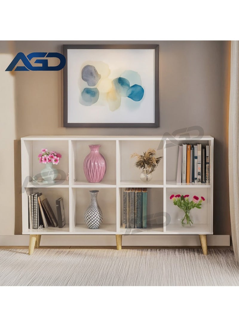 إيه جي دي خزانة كتب خشبية قائمة بذاتها من طبقتين تشتمل على 8 مكعبات مع ارجل بتصميم عصري بسيط أرفف مفتوحة للتخزين، لون أبيض - Image 1