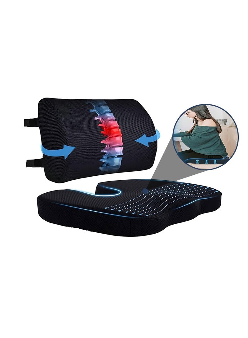 Relax Smart Lumbar Support Pillow and Seat Cushion – Ergonomic Memory Foam Back and Tailbone Support for Office Chair, Car Seat & Home, Pain Relief for Sciatica and Lower Back - Image 1