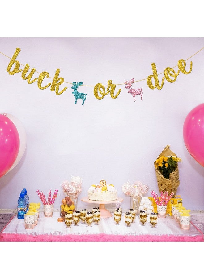 INNORU لافتة Buck Or Doe باللون الذهبي اللامع لحفلات استقبال المولود للأولاد أو البنات، لوازم ديكورات حفلات الكشف عن جنس المولود - Image 4