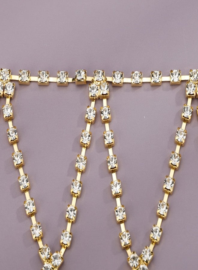 يرتير سلسلة كتف مرصعة بأحجار الراين الذهبية من YERTTER، قطعة واحدة، سلسلة جسم مزينة بشرابة كريستالية متعددة الطبقات، إكسسوارات جسم أنيقة للنساء والعرائس (ذهبي 2) - Image 5