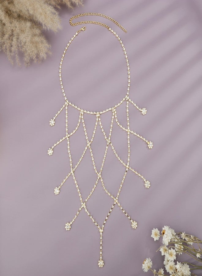 يرتير سلسلة كتف مرصعة بأحجار الراين الذهبية من YERTTER، قطعة واحدة، سلسلة جسم مزينة بشرابة كريستالية متعددة الطبقات، إكسسوارات جسم أنيقة للنساء والعرائس (ذهبي 2) - Image 3