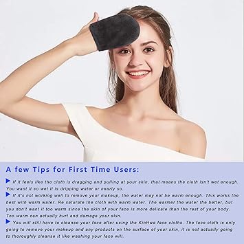 KinHwa KinHwa Makeup Remover Mitten Microfibre Face Cloth Reusable Soft Facial Cleansing Gloves for All Skin Types 13cm x 10cm 3 Pack Darkgrey - Image 2