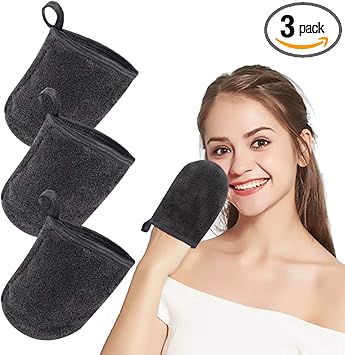 KinHwa KinHwa Makeup Remover Mitten Microfibre Face Cloth Reusable Soft Facial Cleansing Gloves for All Skin Types 13cm x 10cm 3 Pack Darkgrey - Image 1