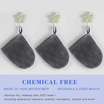 KinHwa KinHwa Makeup Remover Mitten Microfibre Face Cloth Reusable Soft Facial Cleansing Gloves for All Skin Types 13cm x 10cm 3 Pack Darkgrey - Image 5