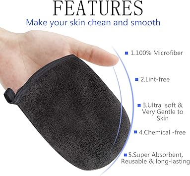 KinHwa KinHwa Makeup Remover Mitten Microfibre Face Cloth Reusable Soft Facial Cleansing Gloves for All Skin Types 13cm x 10cm 3 Pack Darkgrey - Image 4