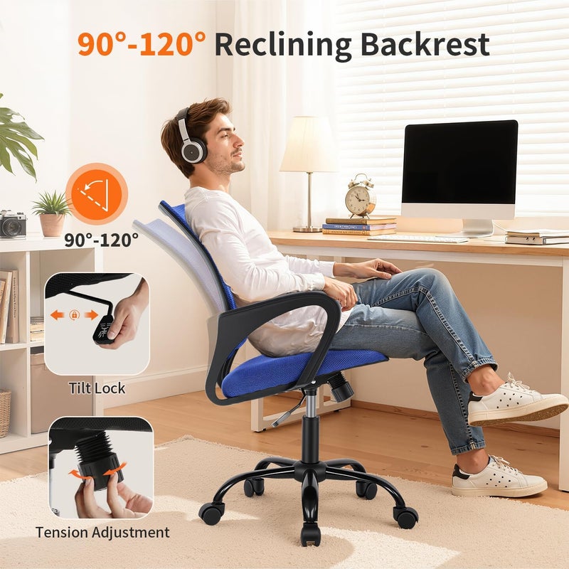 BestOffice Mesh Computer Back Support Modern Executive Adjustable Task Rolling Swivel Chair for Women, Men, Blue - Image 5