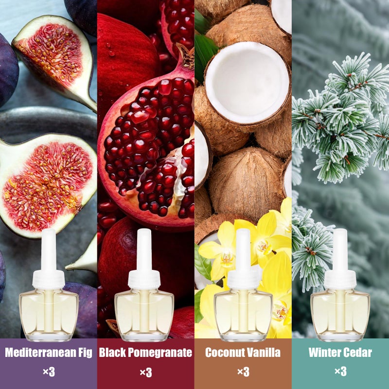 DERDUFT Plug In Refills Air Freshener â€“ 12 Pack Wall Plug-in Refills, Mediterranean Fig, Black Pomegranate, Coconut Vanilla, Winter Cedar â€“ 7.92 Fl Oz, Compatible with Air Wick & Glade, Not Include Glade Plus - Image 3