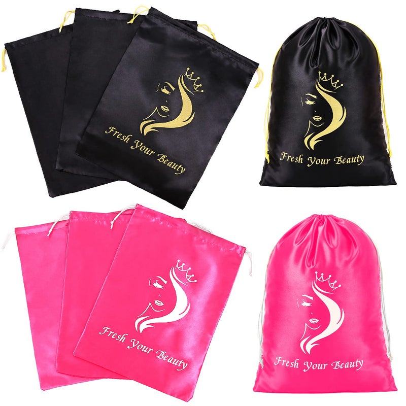 AliLeader 6 Pcs Wig Storage Bags with Drawstring  Travel Bag  Large Storage for Bundles Wigs Extensions  Tools  Mix Black and Pink