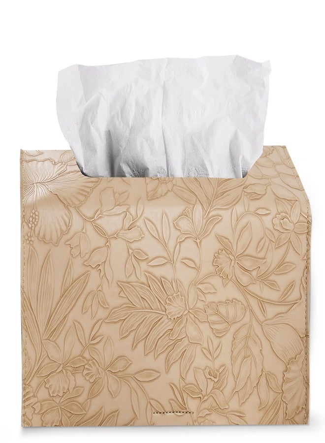 Hennaja Leather Cover for Disposable Paper Hand Towel Box, Compatible with Kleenex Paper Hand Towel(1-Carved Beige) - Image 2