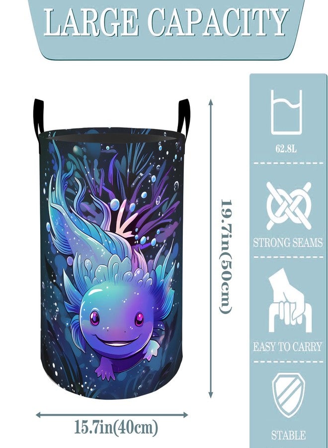 VODRM Cute Axolotl Underwater Laundry Basket, Dirty Collapsible Clothes Toy Organizer Hamper for Kids Adults, Oxford Cloth Waterproof Storage Bin for Bedroom Bathroom Home Decor Gifts, 19.7"X15.7" - Image 2
