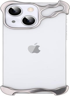 Next Next Store Special-Shaped Metal Corner Pad Anti-Fall Phone Case Compatible For iPhone, Borderless Slim No Back Bumper with Camera Cover Bumper Phone Case Compatible For iPhone 13 Pro (Gray) 