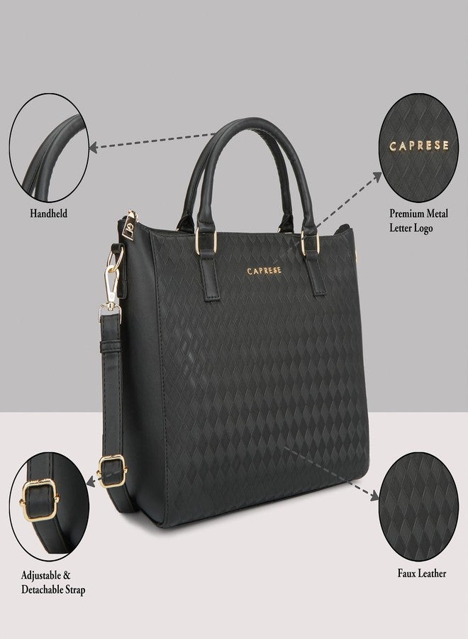 Caprese Maddy Medium Textured Tote Bag for Women with Multi-Compartments | Elegant Shoulder Handbag with Adjustable & Detachable Strap | Fits Up to 16 Inch Laptop | Perfect for Office & Travel (Black) - Image 3