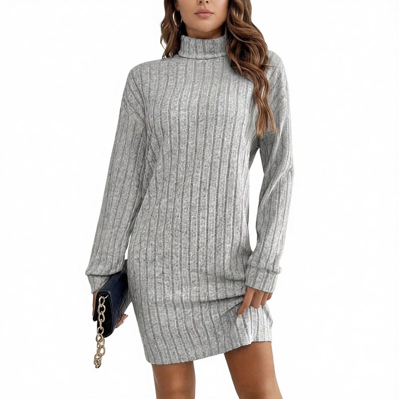Fashion Stripe Knit Long Sleeve Midi Dress for Women - Image 2
