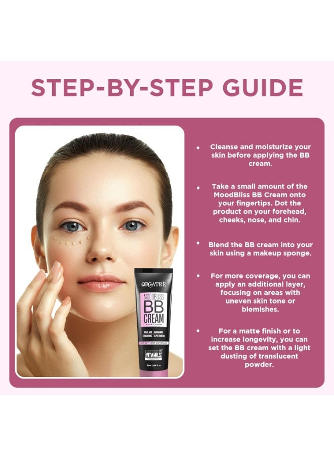 ORGATRE MoodBliss BB Cream Dusk Brown 50gm | Instant Spot Coverage with SPF 30 PA++ | Light Makeup Glow for All Skin Types | Kojic Acid & Niacinamide - Image 2