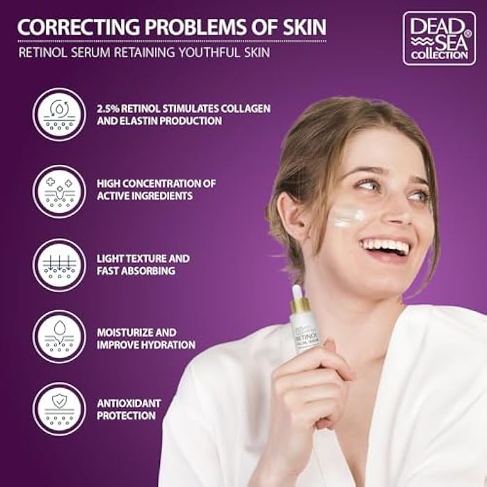 Dead Sea Collection Serum for Face with 2.5% Retinol, Dead Sea Minerals, and Vitamin E – Anti Aging Nourishing Skin Care Moisturizer to Reduce Wrinkles (1.01 fl. oz) - Image 5