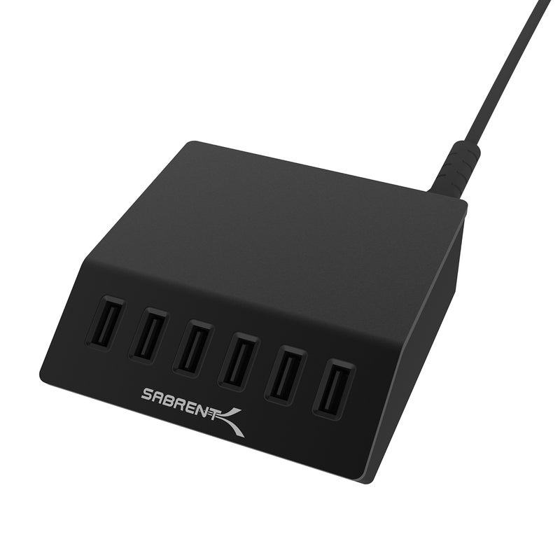 SABRENT Premium 60 Watt (12 Amp) 6 Port Aluminum Family Sized Desktop USB Rapid Charger.[UL Certified ] Smart USB Charger with Auto Detect Technology [Black] (AX-FLCH-B) - Image 1