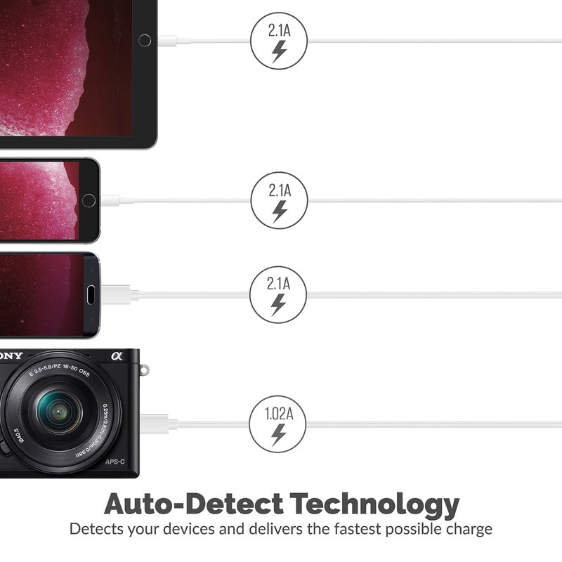 SABRENT Premium 60 Watt (12 Amp) 6 Port Aluminum Family Sized Desktop USB Rapid Charger.[UL Certified ] Smart USB Charger with Auto Detect Technology [Black] (AX-FLCH-B) - Image 4