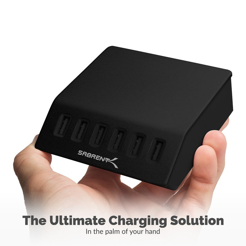 SABRENT Premium 60 Watt (12 Amp) 6 Port Aluminum Family Sized Desktop USB Rapid Charger.[UL Certified ] Smart USB Charger with Auto Detect Technology [Black] (AX-FLCH-B) - Image 3