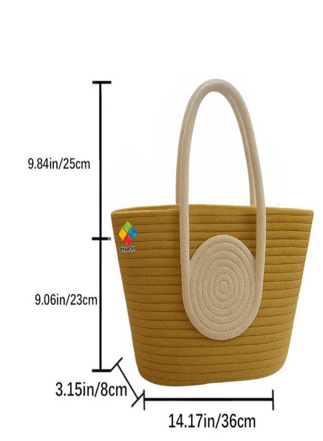 DYARCHY Cute Design Cotton Rope Storage Basket with Handles, (BEIGE IVORY) - Image 3