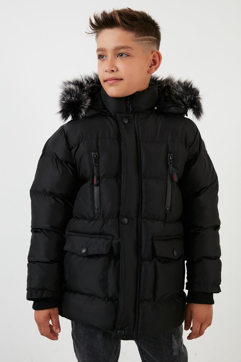 Lela Plush Lined Removable Hooded Winter Coat with Pockets Boys' Coat 5760022  - Image 4