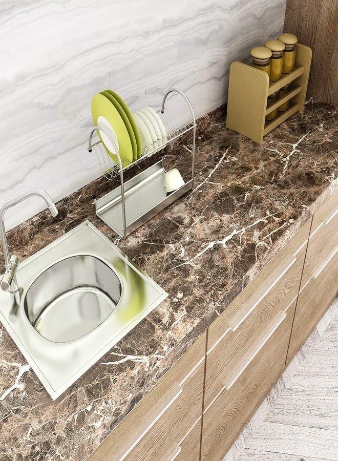 LACHEERY Large Size 36"x160" Light Emperador Marble Countertop Contact Paper Peel and Stick Brown Marble Wallpaper for Kitchen Bathroom Cabinets Marble Contact Paper for Table Desk Worktop Covers - Image 3