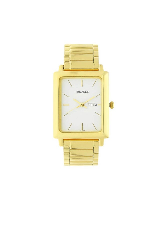 Sonata Men’s Analog Watch 7078YM03 – White Dial, Gold-Tone Stainless Steel Strap, Quartz Movement - Image 1