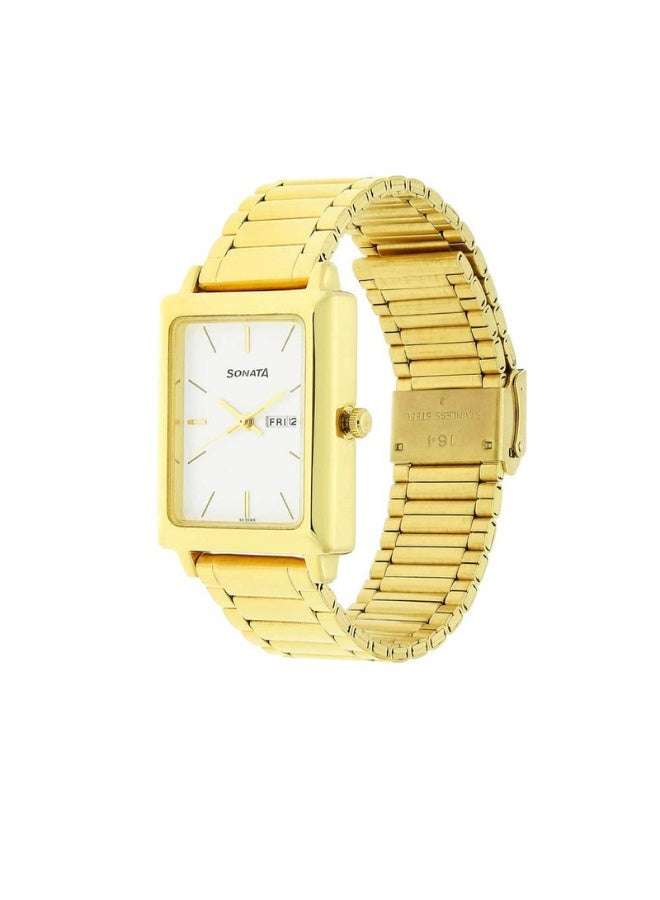 Sonata Men’s Analog Watch 7078YM03 – White Dial, Gold-Tone Stainless Steel Strap, Quartz Movement - Image 2