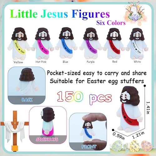 ILHSTY 150 Pcs Little Jesus Figures Mini Rubber Jesus Toys Jesus Love You for Easter Egg Fillers Egg Hunts Religious Party Favors Gifts Hide and Seek Baptism Gifts Sunday School 6 Color - Image 5