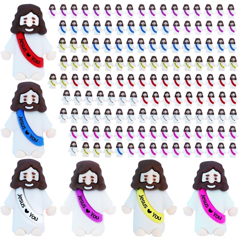 ILHSTY 150 Pcs Little Jesus Figures Mini Rubber Jesus Toys Jesus Love You for Easter Egg Fillers Egg Hunts Religious Party Favors Gifts Hide and Seek Baptism Gifts Sunday School 6 Color - Image 3
