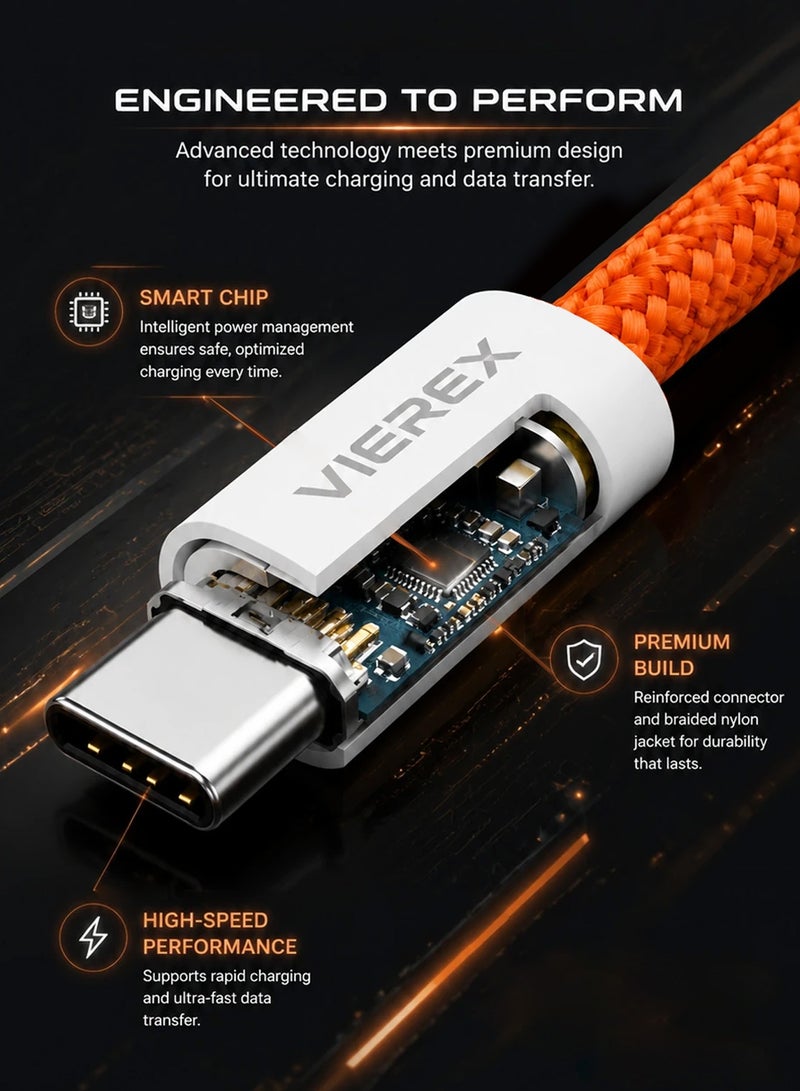 Vierex VC-20 Super Fast Charging 60W USB-C Cable – Type-C to Type-C Data Sync & Power Delivery, 1m - Image 5