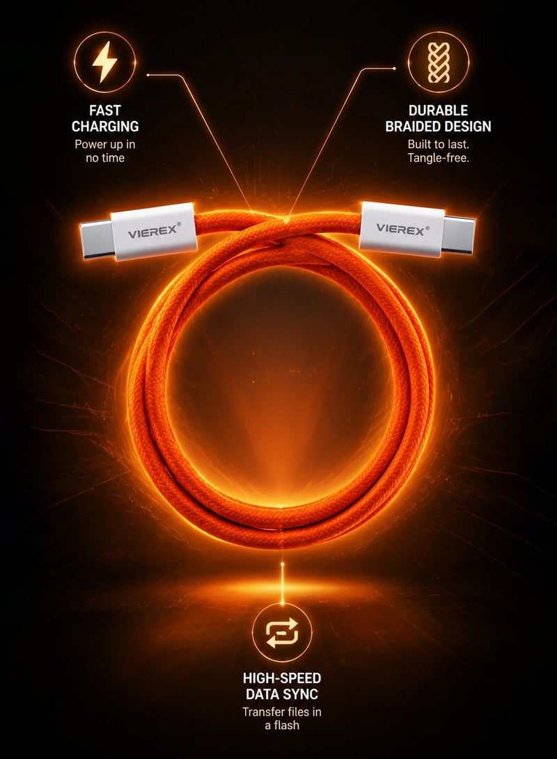 Vierex VC-20 Super Fast Charging 60W USB-C Cable – Type-C to Type-C Data Sync & Power Delivery, 1m - Image 4