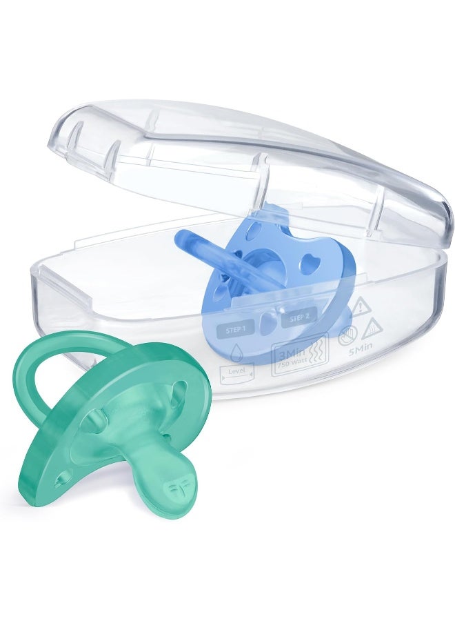 شيكو PhysioForma 100% Soft Silicone One Piece Pacifier for Babies 6-16 Months | BPA  Latex Free | Reusable Case | Blue/Green, 2pk - Image 4