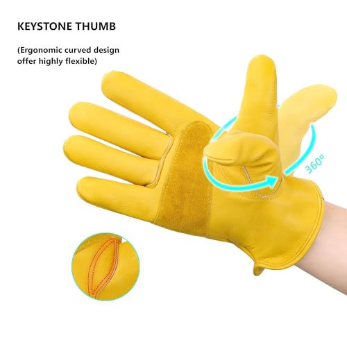 DULFINE Leather Work Gloves for Men & Women, Reinforced Durable Gardening Gloves,Cowhide Work Gloves,Puncture & Cut Resistant - Image 3