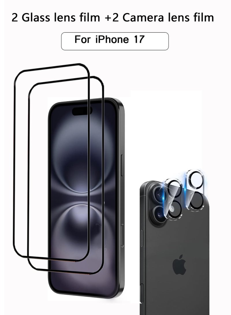 2 Pack Screen Protector for iPhone 17 + 2 Pack Camera Lens Protector ,Case Friendly Tempered Glass Film,[9H Hardness] - HD - Image 1