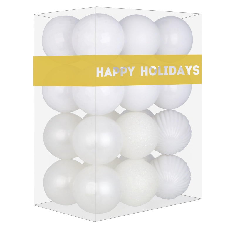 GameXcel White 2.5"" Christmas Balls Christmas Tree Decoration Ornaments Shatterproof Hanging Balls for Birthday Valentines Day Easter Holiday Wedding Decorations Set of 24pcs - Image 1