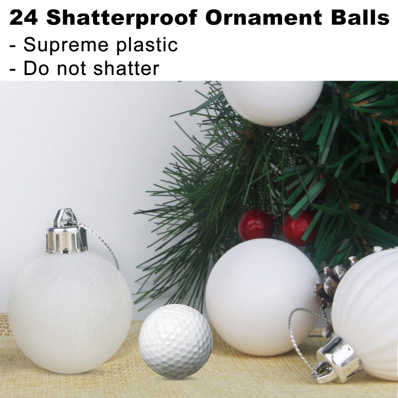 GameXcel White 2.5"" Christmas Balls Christmas Tree Decoration Ornaments Shatterproof Hanging Balls for Birthday Valentines Day Easter Holiday Wedding Decorations Set of 24pcs - Image 3